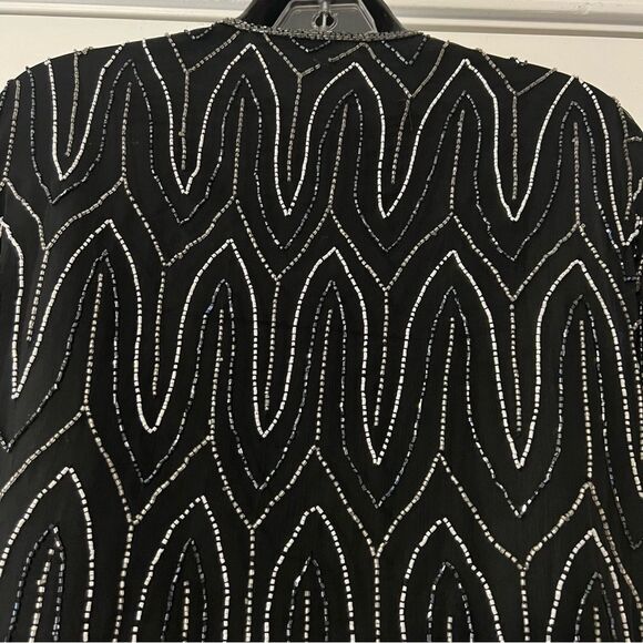 Vintage Black Silk Beaded sequin Special Evening Holiday Relaxed Fit jacket 2X - Picture 4 of 10